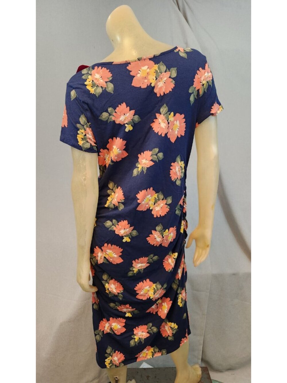 Isabel Maternity Blue Pink Floral Cap Slv Scop Neck Shift Dress Womens SMALL NEW - Picture 3 of 5